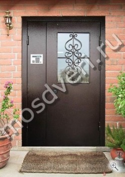Уличная дверь металлическая со стеклом с художественной ковкой - купить от производителя Мосдвери Уличная дверь металлическая со стеклом с художественной ковкой